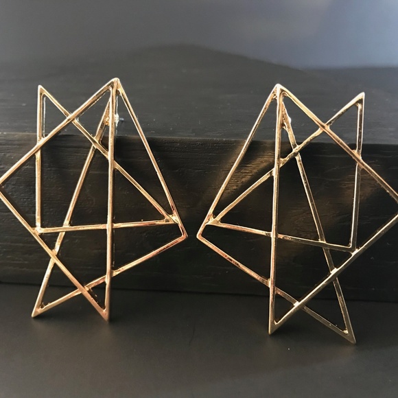 Gold Linear Triangle Cluster Studs - Picture 6 of 6